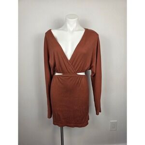 FP Beach Women's Brown Long Sleeve Mini Dress with Cutout -‎ Size Small